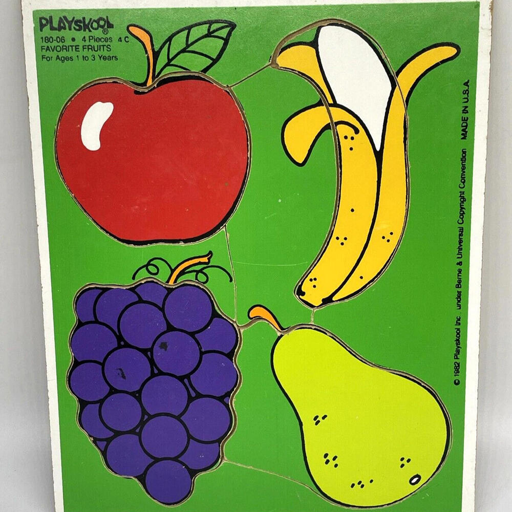 Favorite Fruits Wooden Jigsaw Puzzle 4 Piece Playskool Vintage 1982